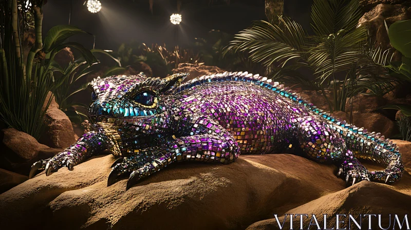 AI ART Jeweled Reptile Lounging on a Rock