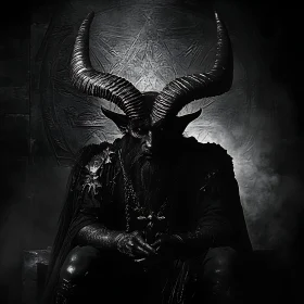 Dark Demon with Horns and Occult Symbols