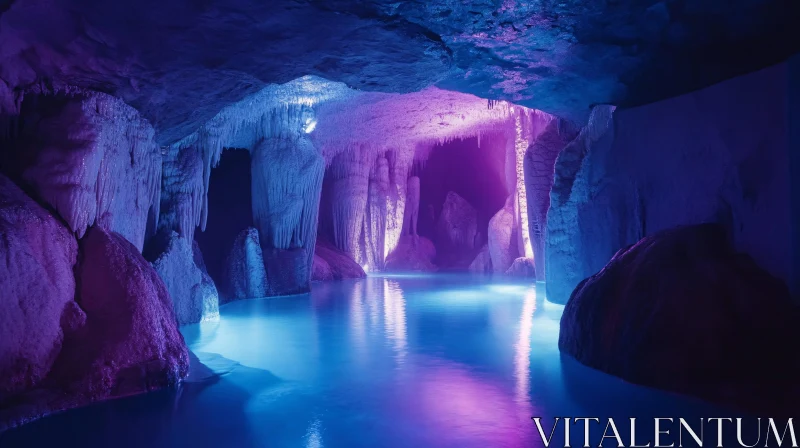 AI ART Mystical Underground Cave with Illuminated Water