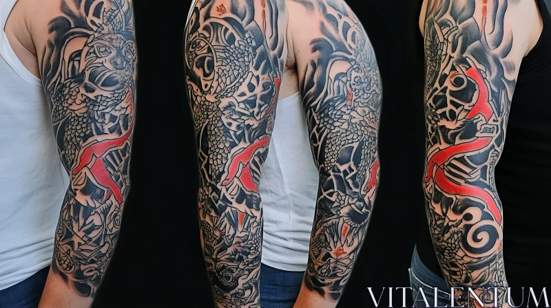 Intricate Full Sleeve Dragon Tattoo Design AI Image