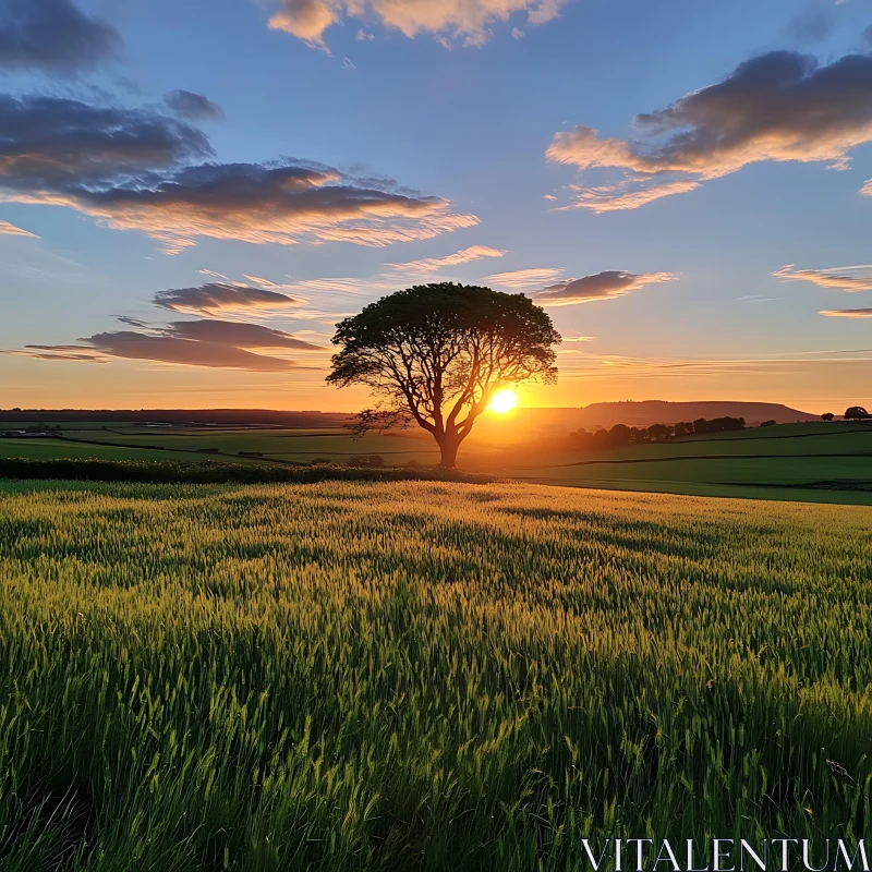 Sunset Field Landscape AI Image