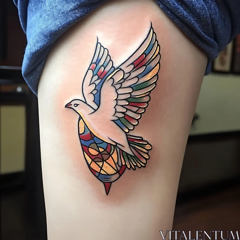 Colorful Dove Tattoo with Stained Glass Effect AI Image