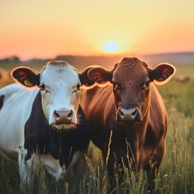 Pastoral Sunset with Cows