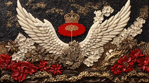 Ornate Winged Crest with Floral Elements