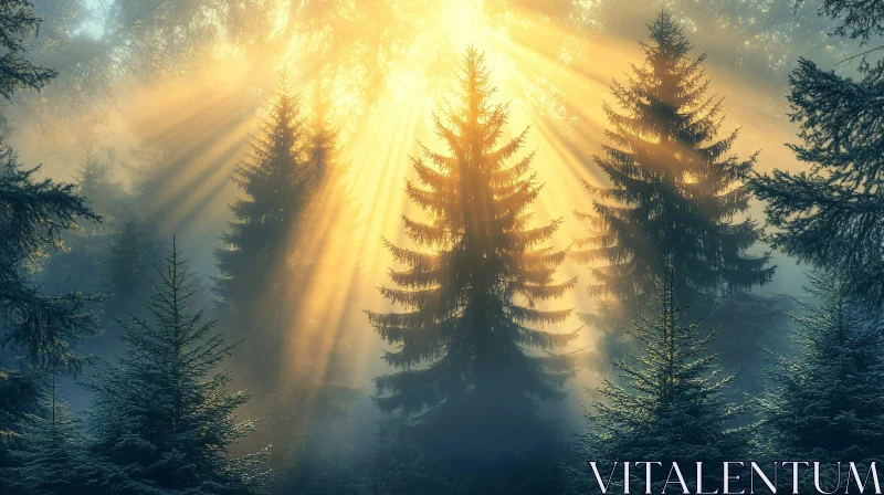 AI ART Mystical Morning Sunbeams in Forest