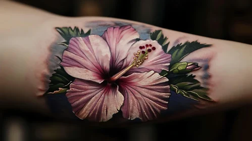 Realistic Pink Hibiscus Tattoo Artwork