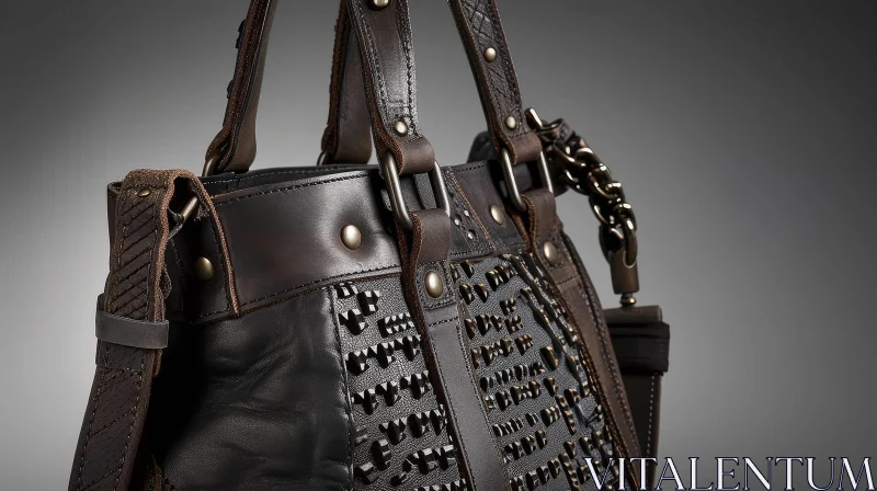 Black Leather Handbag with Silver Studs - High-Quality Fashion Accessory AI Image