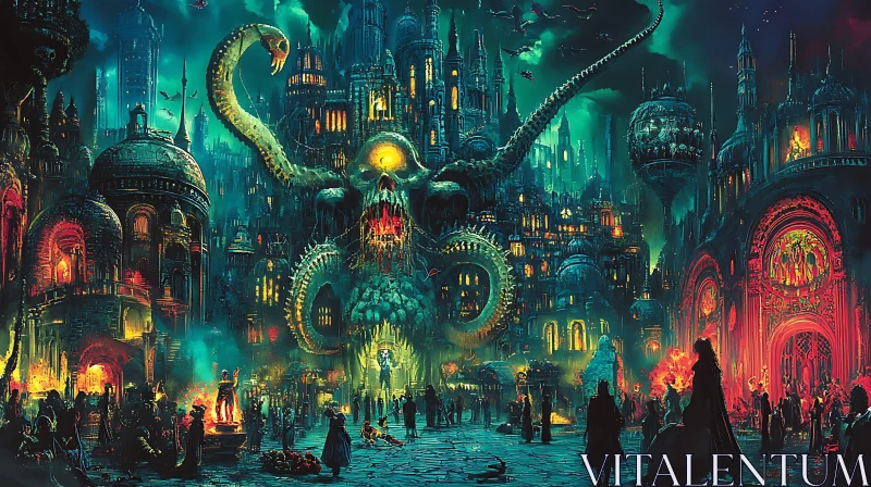 AI ART Monstrous Cityscape with Skull Structure