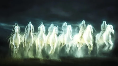 Ghostly Riders on White Horses Art