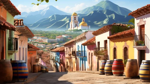 Colorful Mexican Street Scene Digital Painting