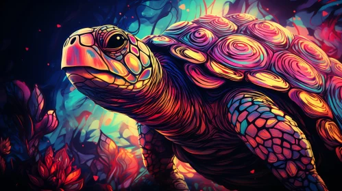 Colorful Tortoise Artwork - Nature Inspired Psychedelic Illustration