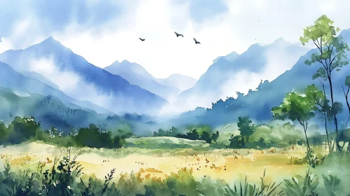 Serene Mountain Landscape Painting