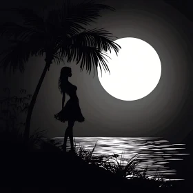 Woman under Moonlight at Night