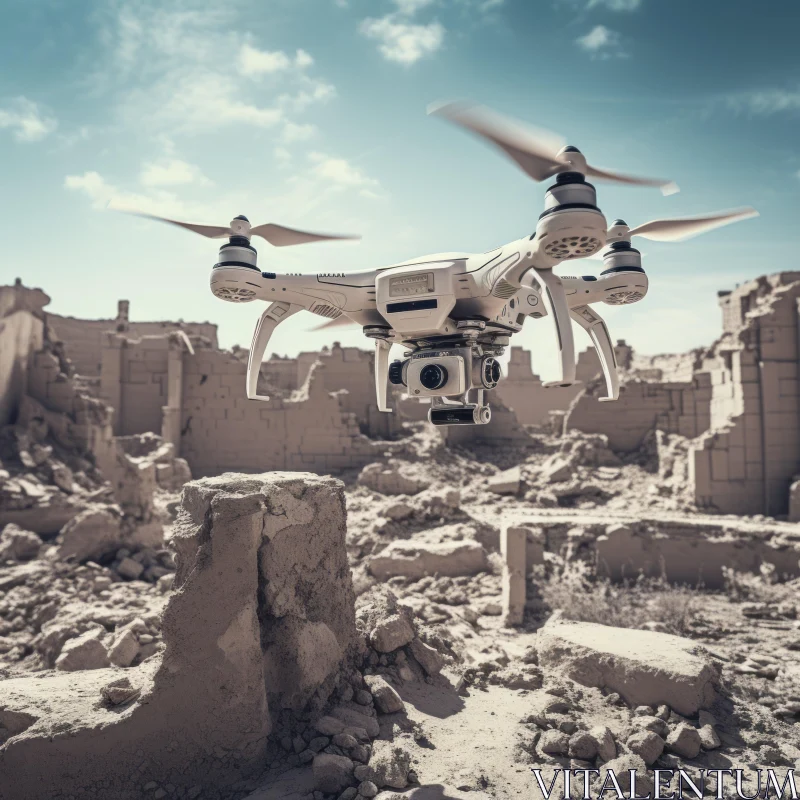 AI ART Drone in Desert Ruins: A Fusion of Technology and Precisionist Style