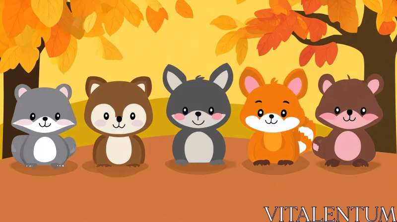 AI ART Cute Cartoon Animals in Fall Setting