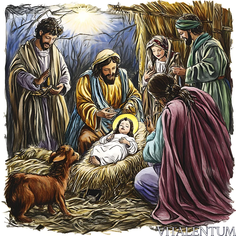 Infant Jesus: A Nativity Illustration AI Image