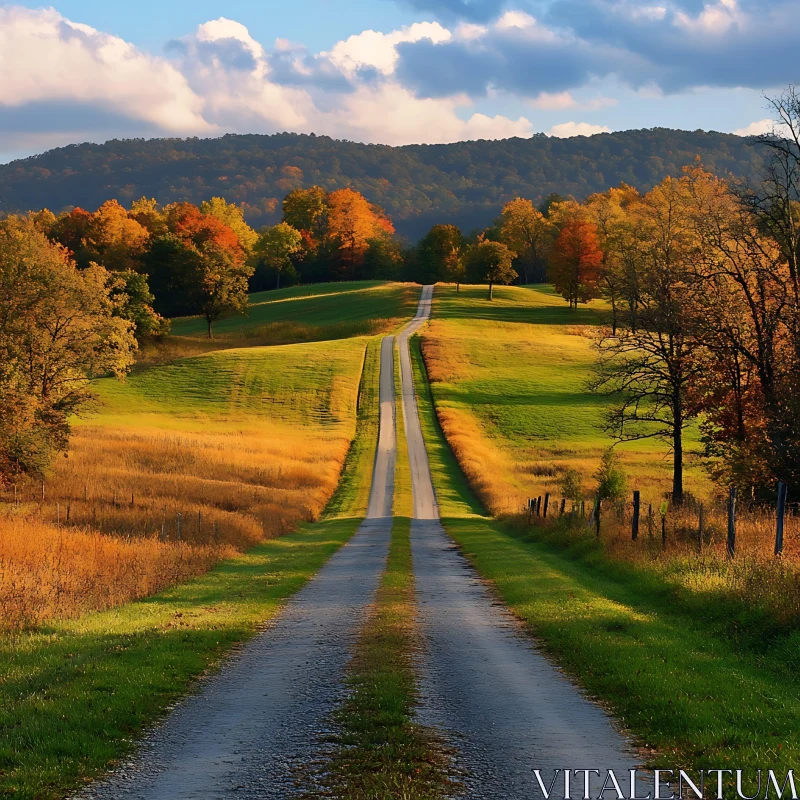 Autumn Road Through Rolling Hills Landscape AI Image