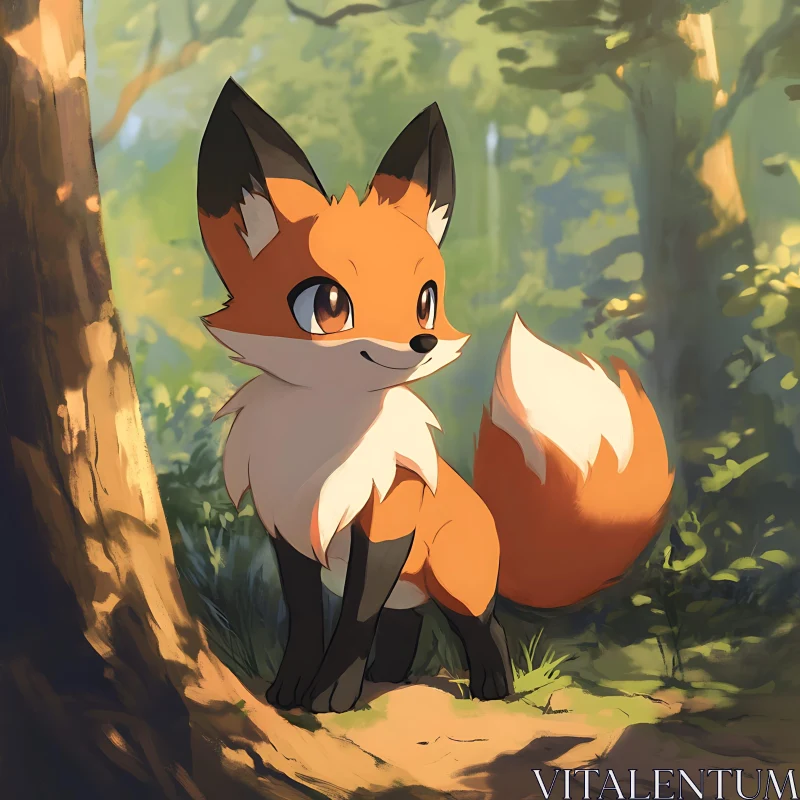 Cartoon Fox Forest Scene AI Image