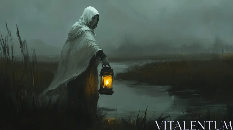 AI ART Mysterious Lantern Figure in the Mist