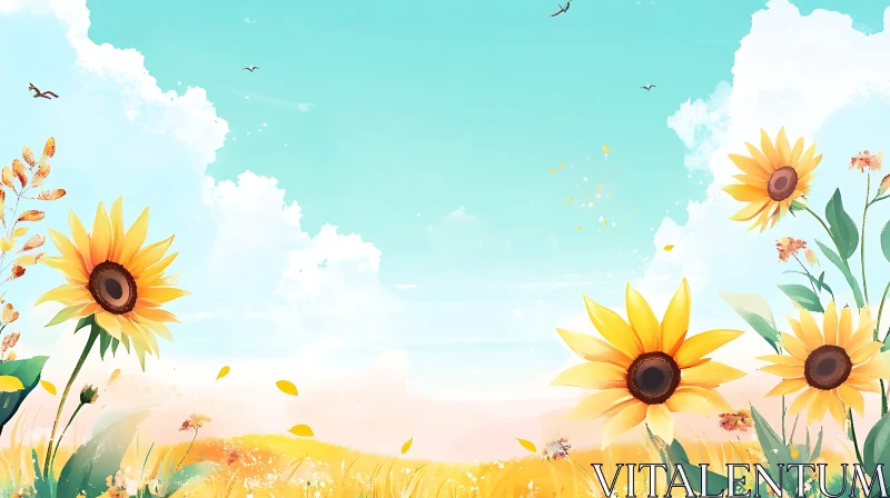 AI ART Golden Sunflowers in Summer Field