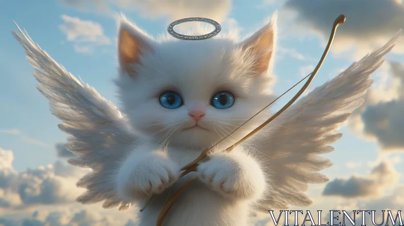 AI ART Kitten Angel with Bow and Arrow