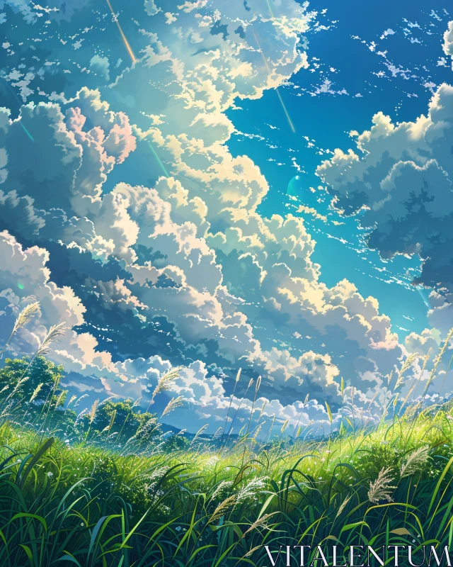 AI ART Green Field and Sky Landscape