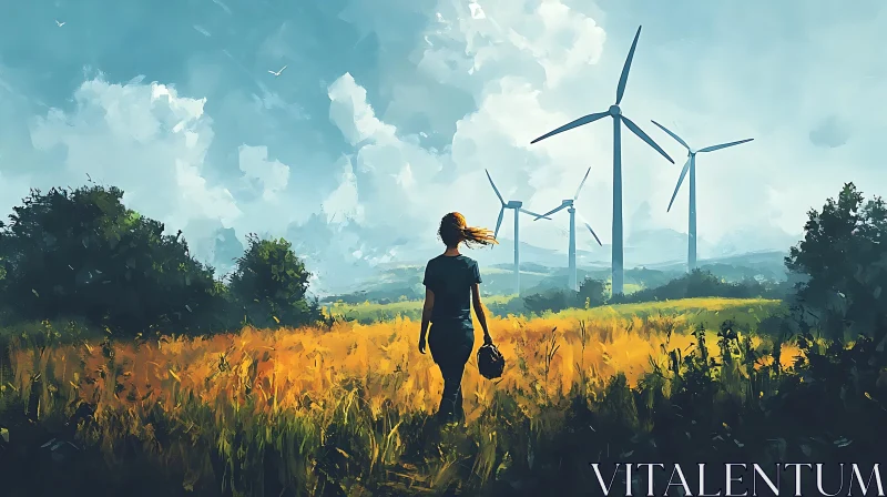 AI ART Renewable Energy Landscape with Woman