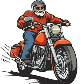 Cartoon Biker Riding Motorcycle Art