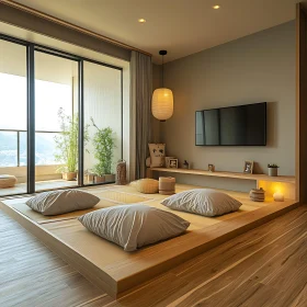 Serene Room with Platform Bed and Cushions