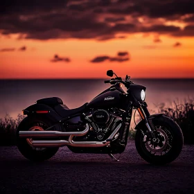 Black Motorcycle at Sunset