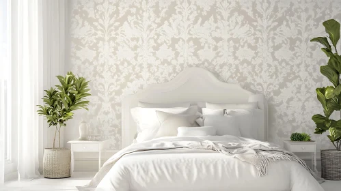 Neutral Bedroom with Floral Wallpaper