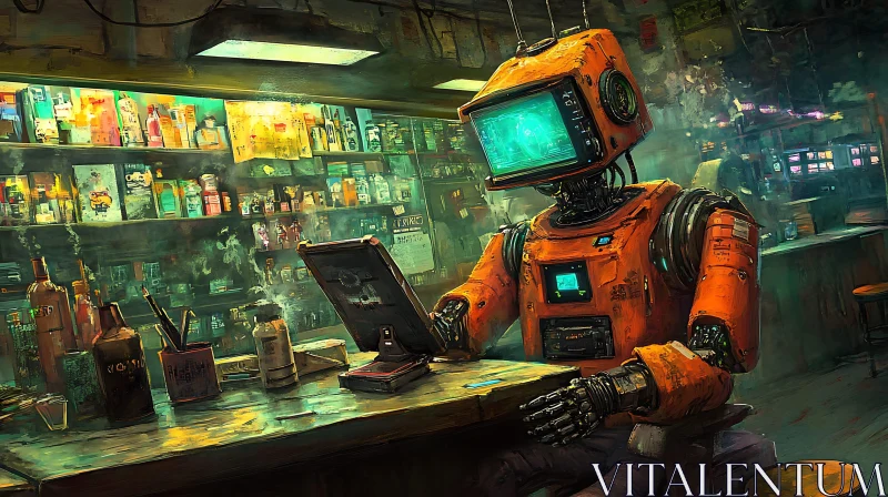 AI ART Futuristic Bartender Robot Serving Drinks