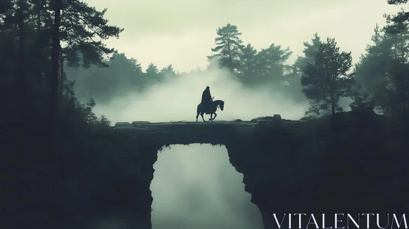 AI ART Silhouette on Horseback Crossing Stone Bridge