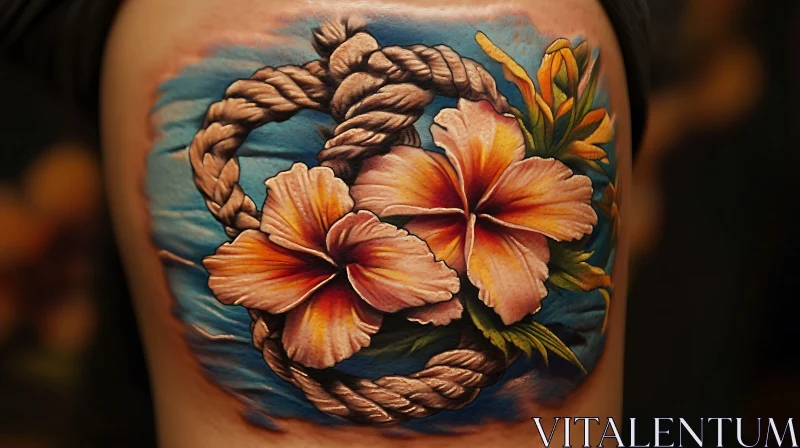 Colorful Hibiscus Floral Tattoo Design AI Image