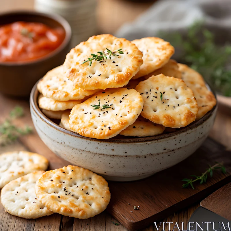 Savory Crackers and Herbs Snack AI Image