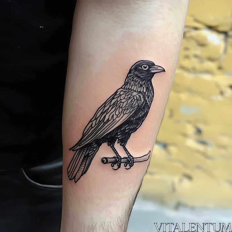 Black Crow Tattoo on Inner Forearm AI Image