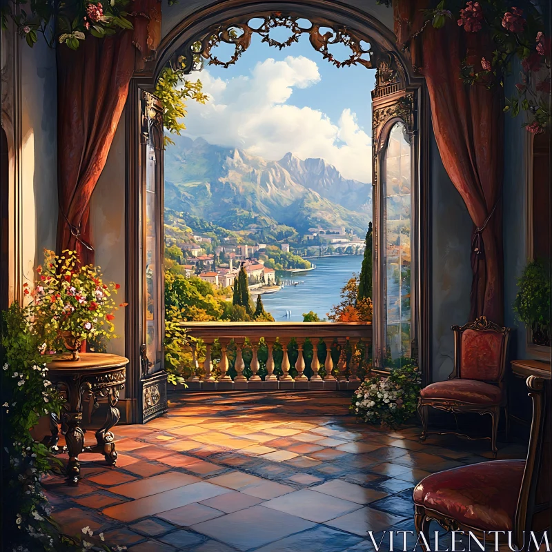 AI ART Scenic Balcony Overlooking Lake Como