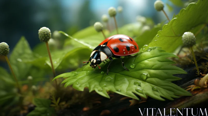 Ladybug on Leaf - Intricate Details and Realistic Rendering AI Image