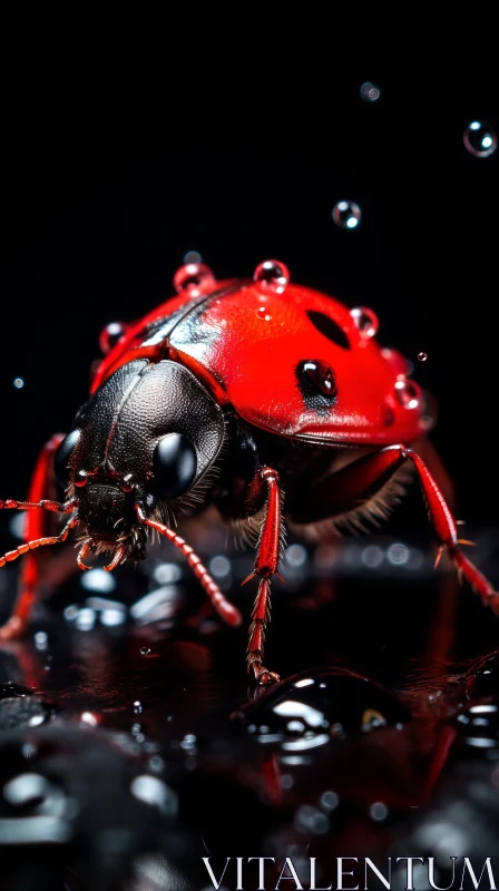 Ladybug on Water Droplets - Surreal Insect Photography AI Image