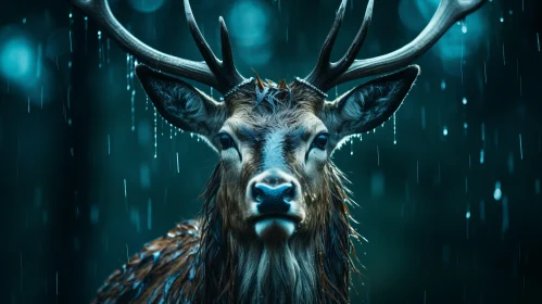 Surrealistic Rain-soaked Deer in Forest