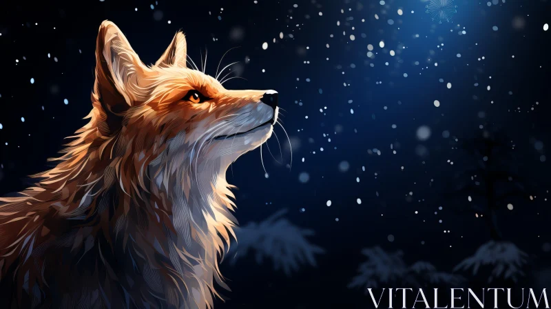 Winter Fox Gazing at Night Sky: An Artistic Depiction AI Image