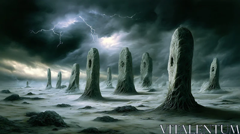 AI ART Monolithic Landscape with Lightning