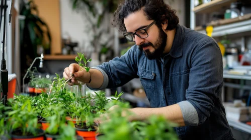 Gardener Tending to Young Seedlings