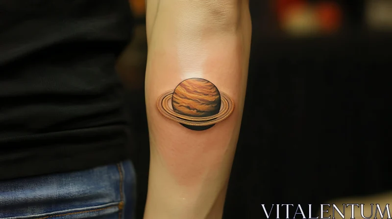 Saturn Tattoo Art on Arm AI Image