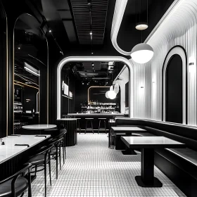 Modern Restaurant Space with Geometric Patterns