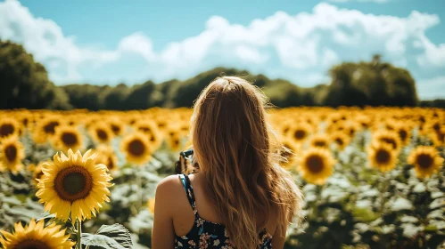 Girl in a field of sunflowers