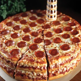 Pepperoni Pizza with Leaning Tower of Pisa