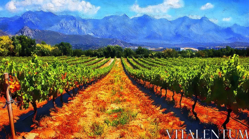 Vineyard Vista: A Mountainous Landscape Painting AI Image