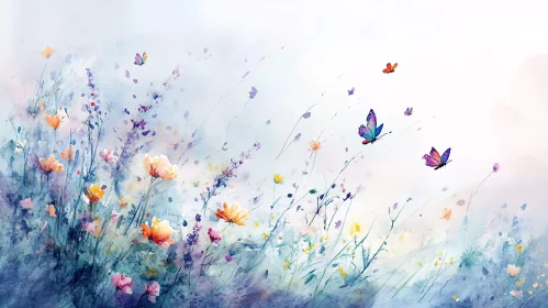 Pastel Butterfly Meadow Watercolor Art