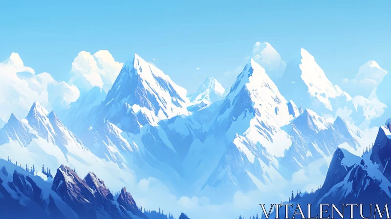 Breathtaking Mountain Landscape with Snow and Evergreens AI Image